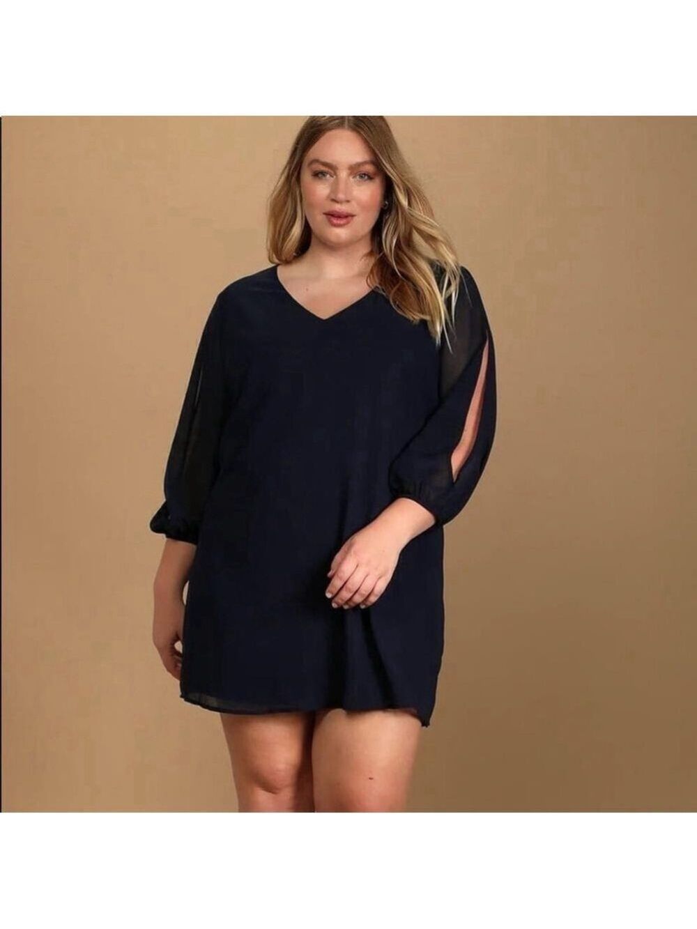 LULUS | Shifting Dears Navy Blue Long Sleeve Shift Dress
